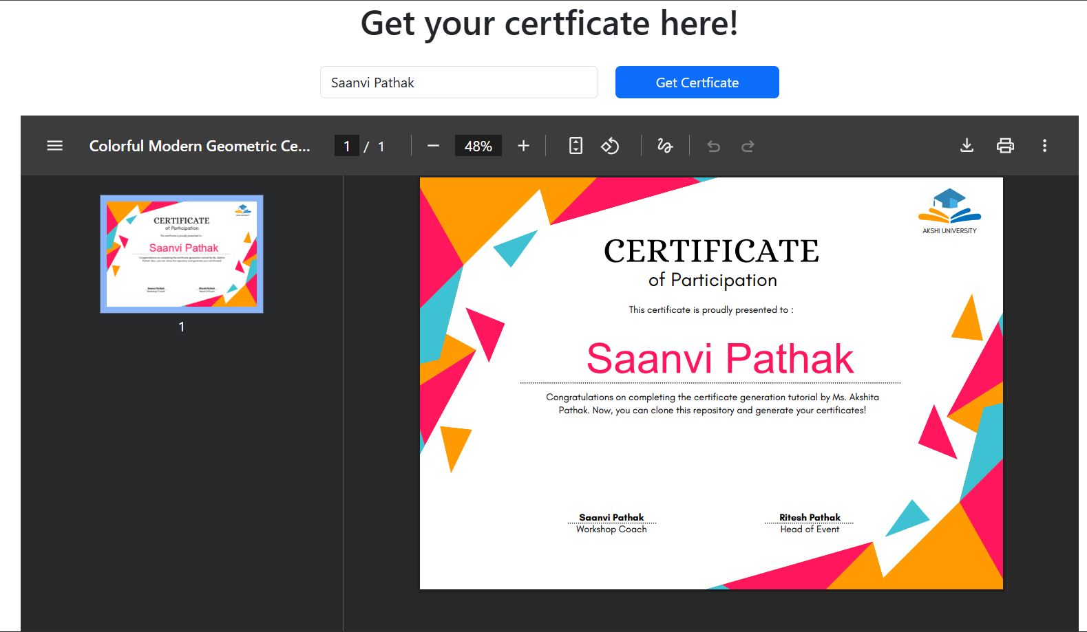 Certificate Generator